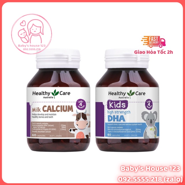 Viên Uống Healthy Care Kids High Strength DHA Và Canxi cho bé 60 viên - bổ sung DHA cho bé