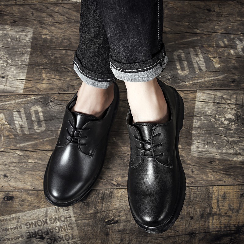 Giày bốt da Martin màu đen cổ cao ngang mắt cá có size lớn 45 46 47 dành cho nam