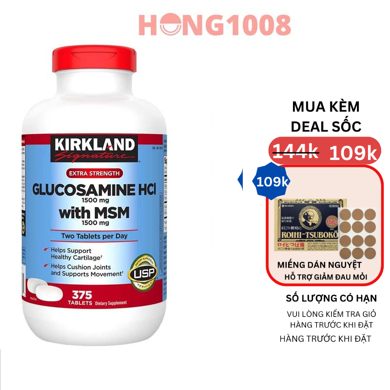 Viên uống Glucosamine HCL 1500mg With MSM 1500mg 375 viên Glucosamin