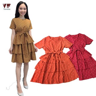 FREESHIP ĐƠN 99K_[Đỏ đã về ]Đầm chấm bi 3 tầng