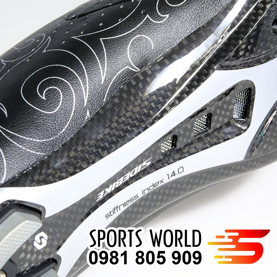 Giày can đạp xe, đế CARBON, 2 khóa vặn, dòng Road - SIDEBIKE SD-002-Bạc