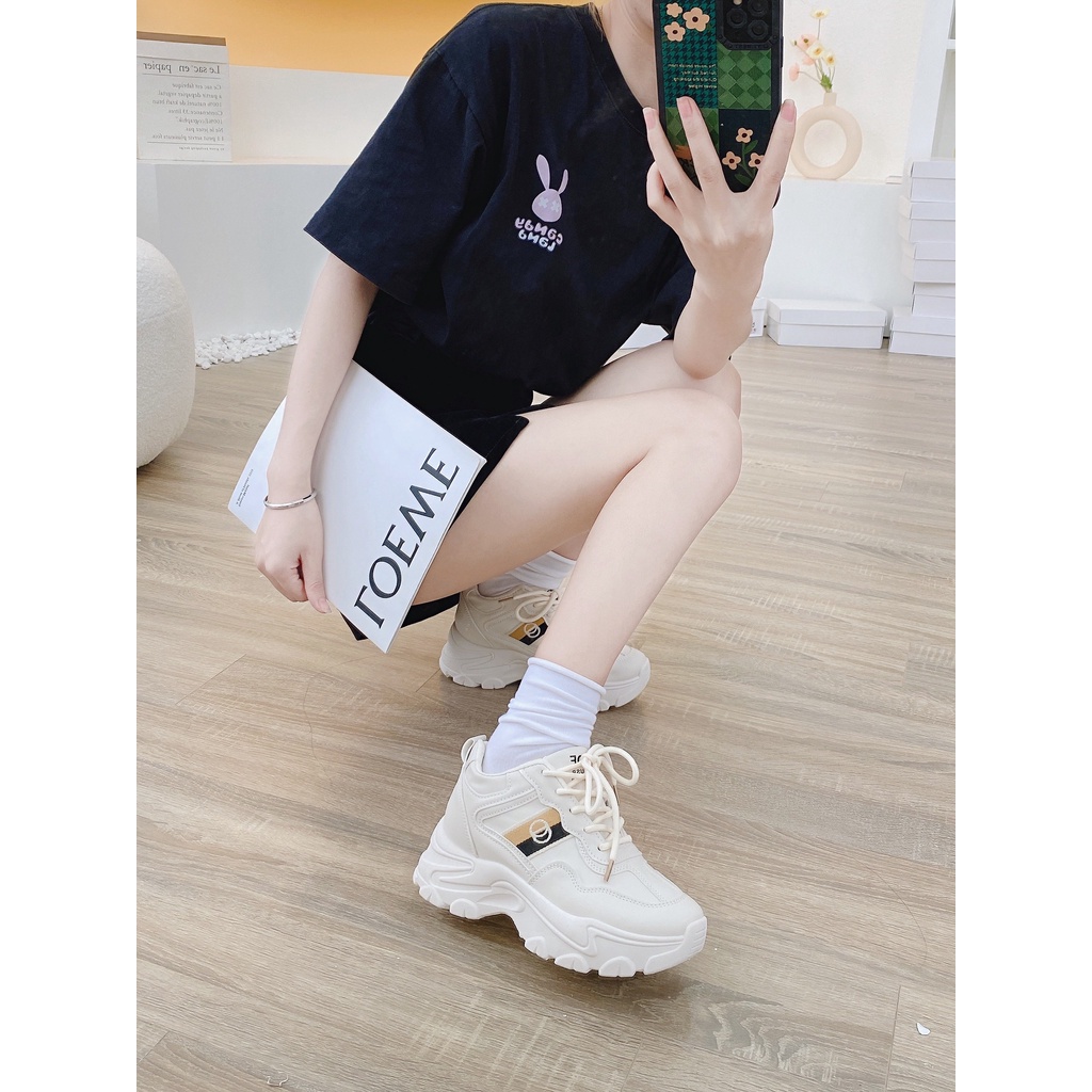 Giày nữ độn đế 5-6cm kiểu dáng Hàn Quốc bánh mì cực đẹp dễ phối đồ, màu kem siêu xinh