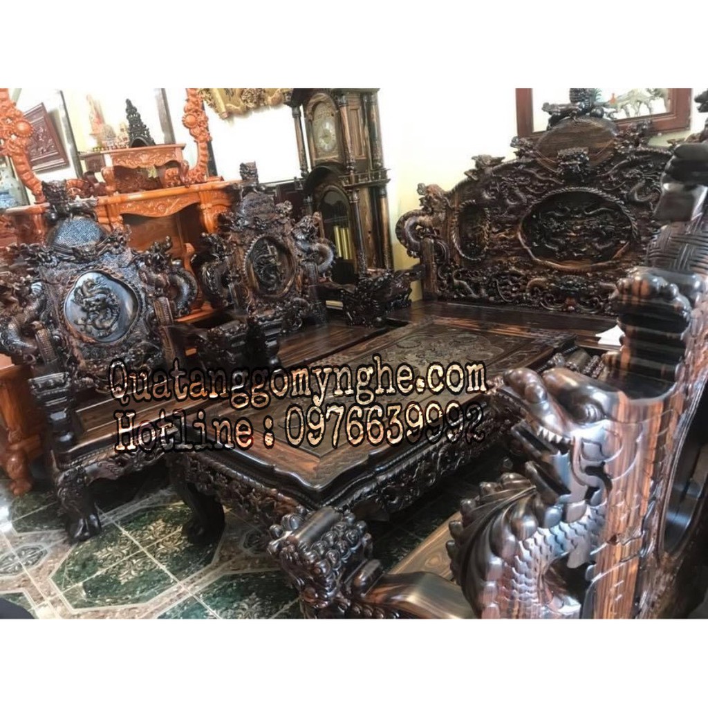 Bộ bàn ghế rồng đỉnh gỗ mun