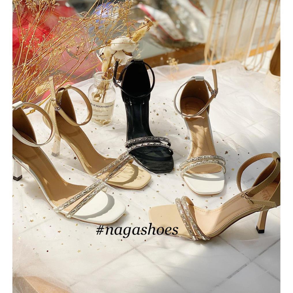 Vip GIÀY CAO GÓT NAGASHOES 2 QUAI NGANG ĐÍNH ĐÁ 7CM NAC181 .