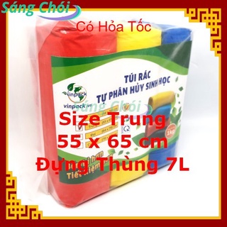 1kg [Size Trung 55 x 65 cm Đựng Thùng 7L] Túi Đựng Rác Cuộn Tự Phân Hủy Sinh Học Màu (Túi Rác 3 Cuộn) - Vinpack