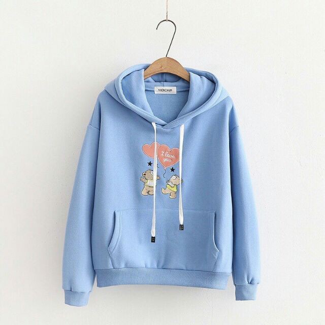 Áo khoác hoodie nữ  FREESHIP áo khoác nỉ in gấu thả tim cute nhiều màu from rộng