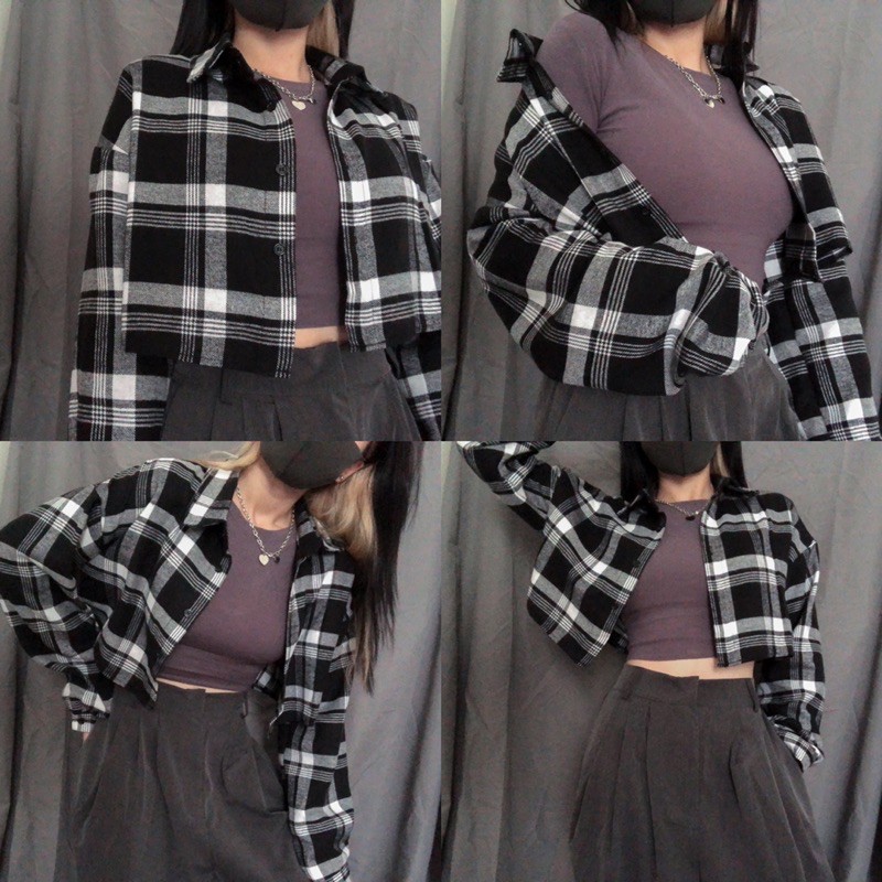 Áo sơ mi kẻ sọc croptop JENNIE Blackpink 2021 mix quần tây ốmg rộng