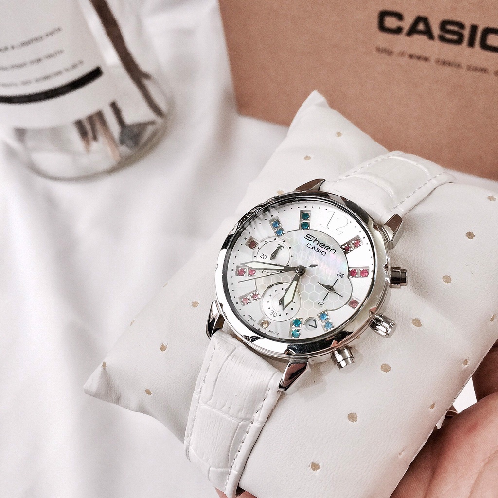 Đồng hồ Casio SHEEN nữ SHN-5010L- 5012LP-5013LP đính kim cương nhân tạo dây thép không gỉ chống nước 50m BH quốc tế 12TH
