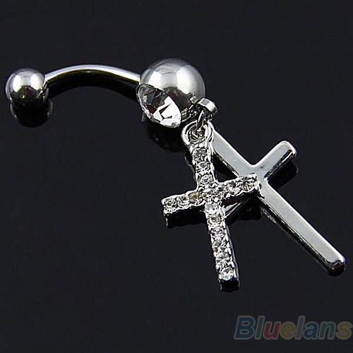 Khuyên đeo rốn hình chữ thập đính đá cá tính