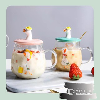 [Mizu Cup] Cốc thuỷ tinh hình con vịt dễ thương gồm nắp thìa (22)