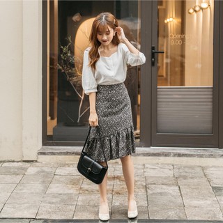 Chân váy hoa nhí bèo lệch C050-Đ