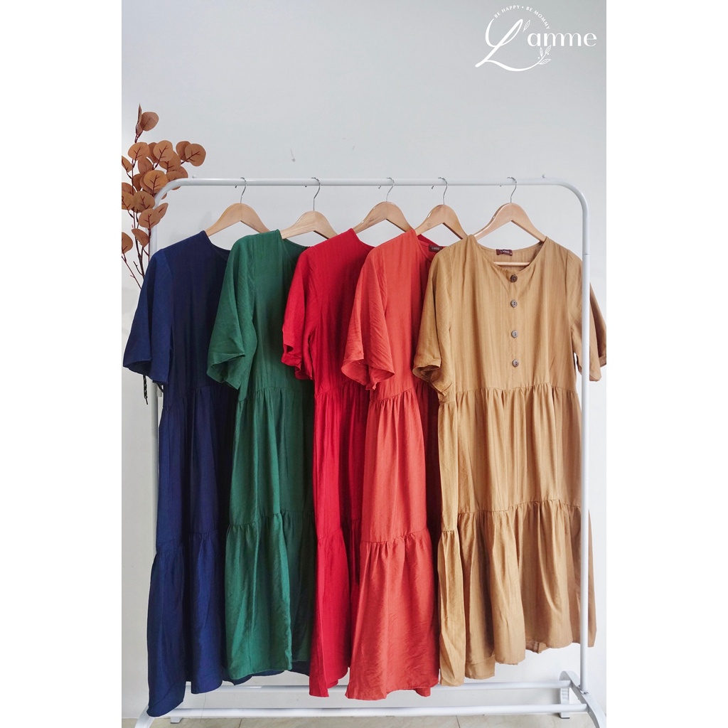 Đầm bầu công sở Lisa Dress chất đũi Hàn mát nhẹ có nút tháo cho bé tuti by LAMME