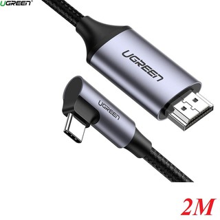 Ugreen 50530 2M màu đen cáp chuyển USB type C bẻ góc phải 90 độ ra 4K HDMI đầu kim loại chống nhiễu MM141