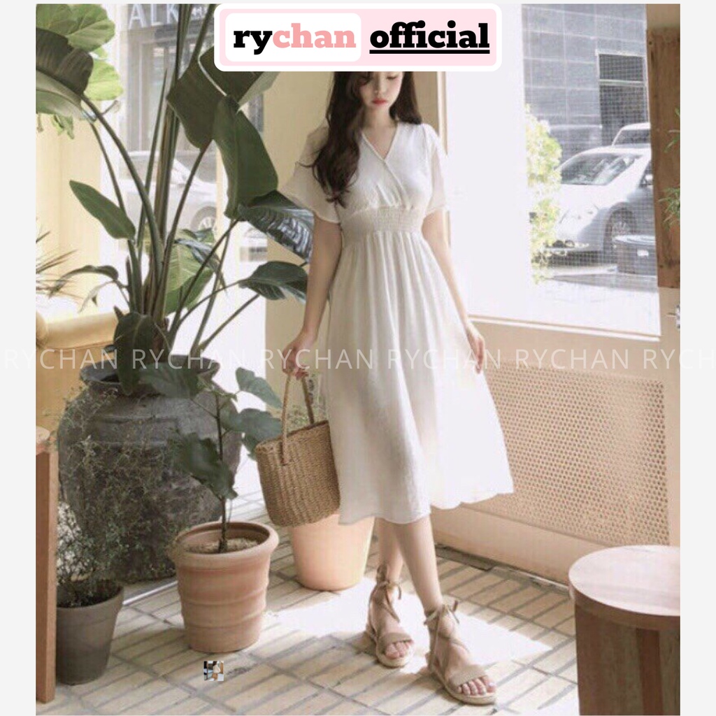 DX805 - Đầm Xòe Trắng Hở Lưng Nhún Eo