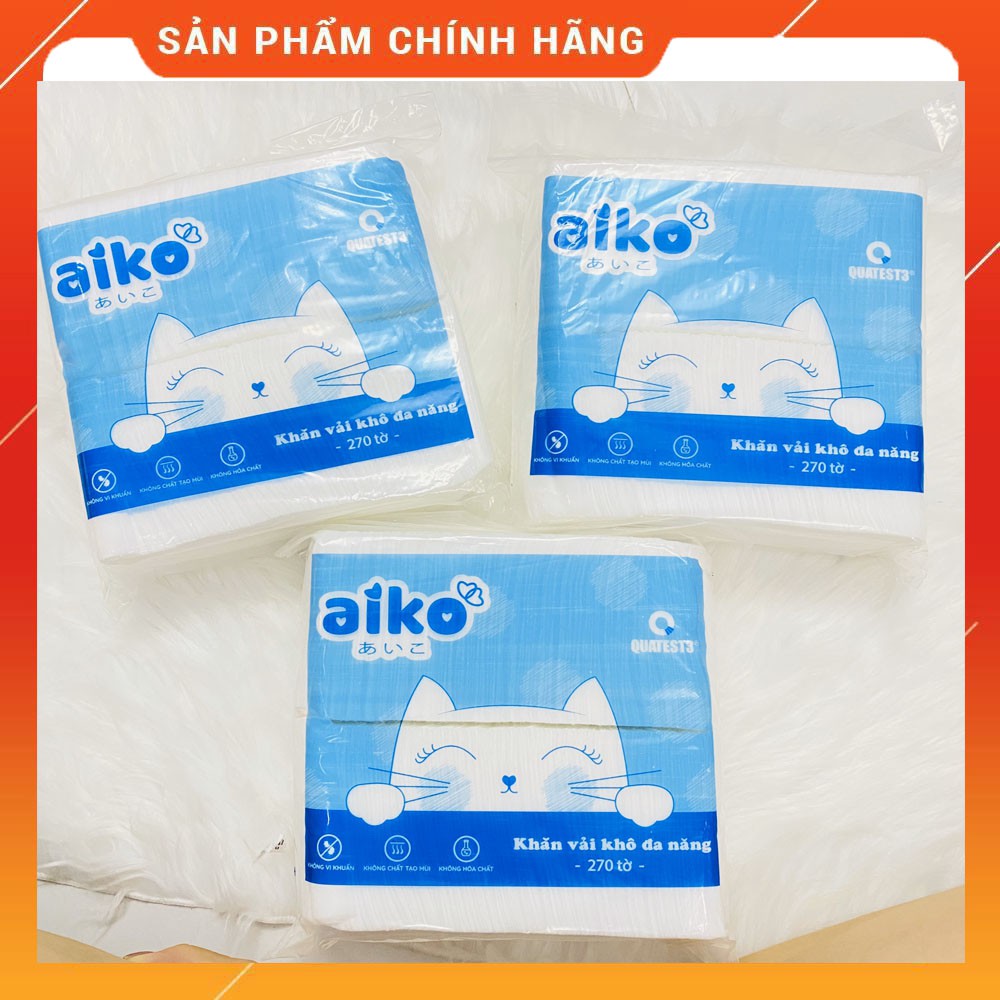 [HÀNG CHUẨN] Khăn vải khô đa năng Aiko túi 270 tờ màu xanh