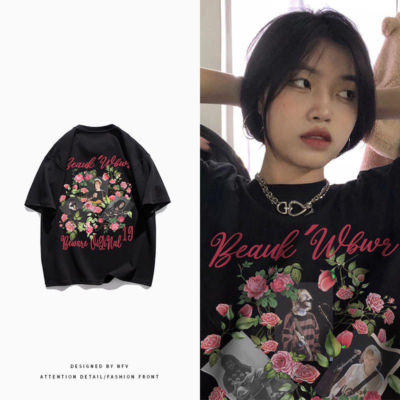 NRVP Áo thun tay ngắn cổ tròn in hình và chữ thời trang mùa hè phong cách Hàn Quốc mới