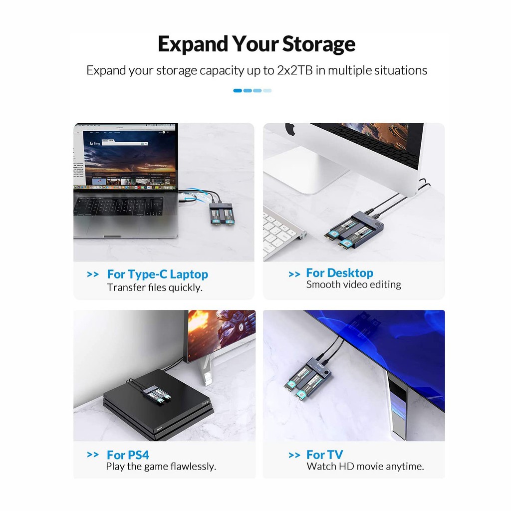 Thiết Bị Kết Nối Ổ Cứng ORICO Dual-Bay M.2 NVME USB C Sang NVME SSD M Key PCIe 2242 2260 2280 22110 M.2 M.2 PCIe Clone (M2P2-C3-C)