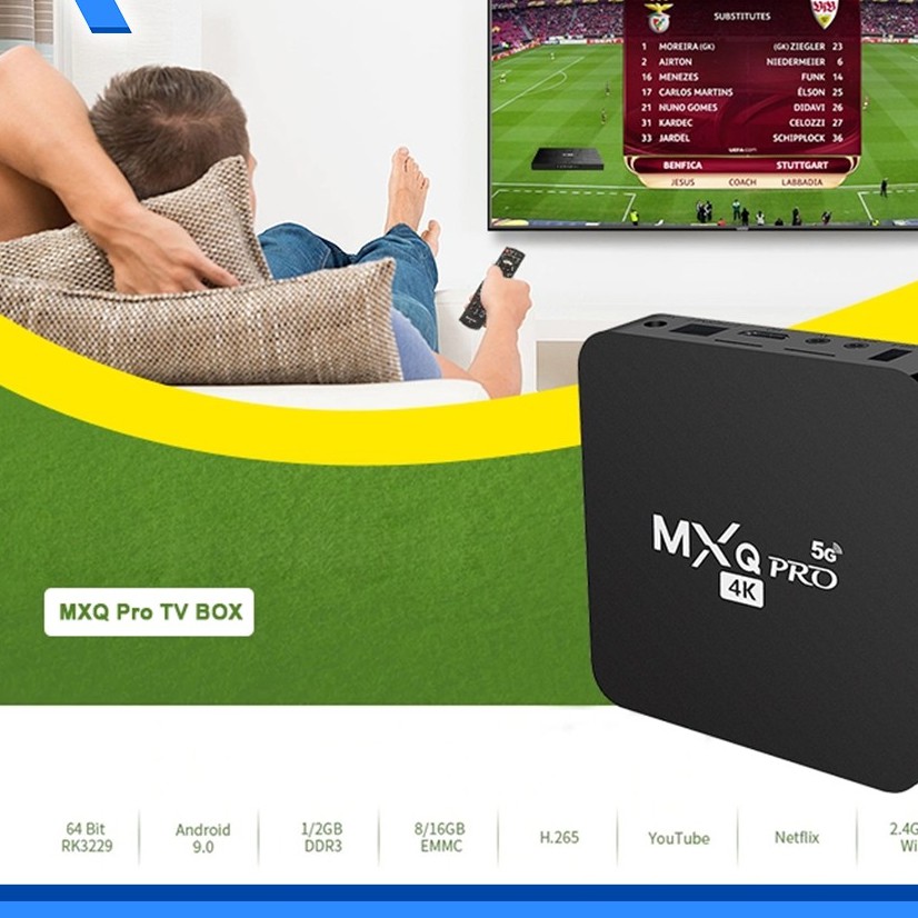 Đầu Tv Box Android Mxq Pro 4k 4 + 64gb Rk3229 Lõi Tứ Android 9.0 Và Phụ Kiện