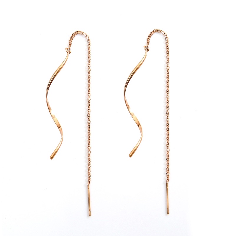 E79 Khuyên Tai Bông Tai Nữ Titan Không Đen Sóng Uốn Lượn Đẹp