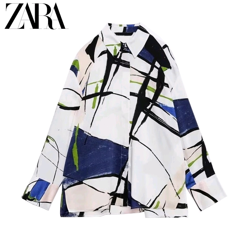 Zara Áo Sơ Mi Vải Lụa satin In Họa Tiết Thời Trang Mùa Thu Cho Nữ 8833294
