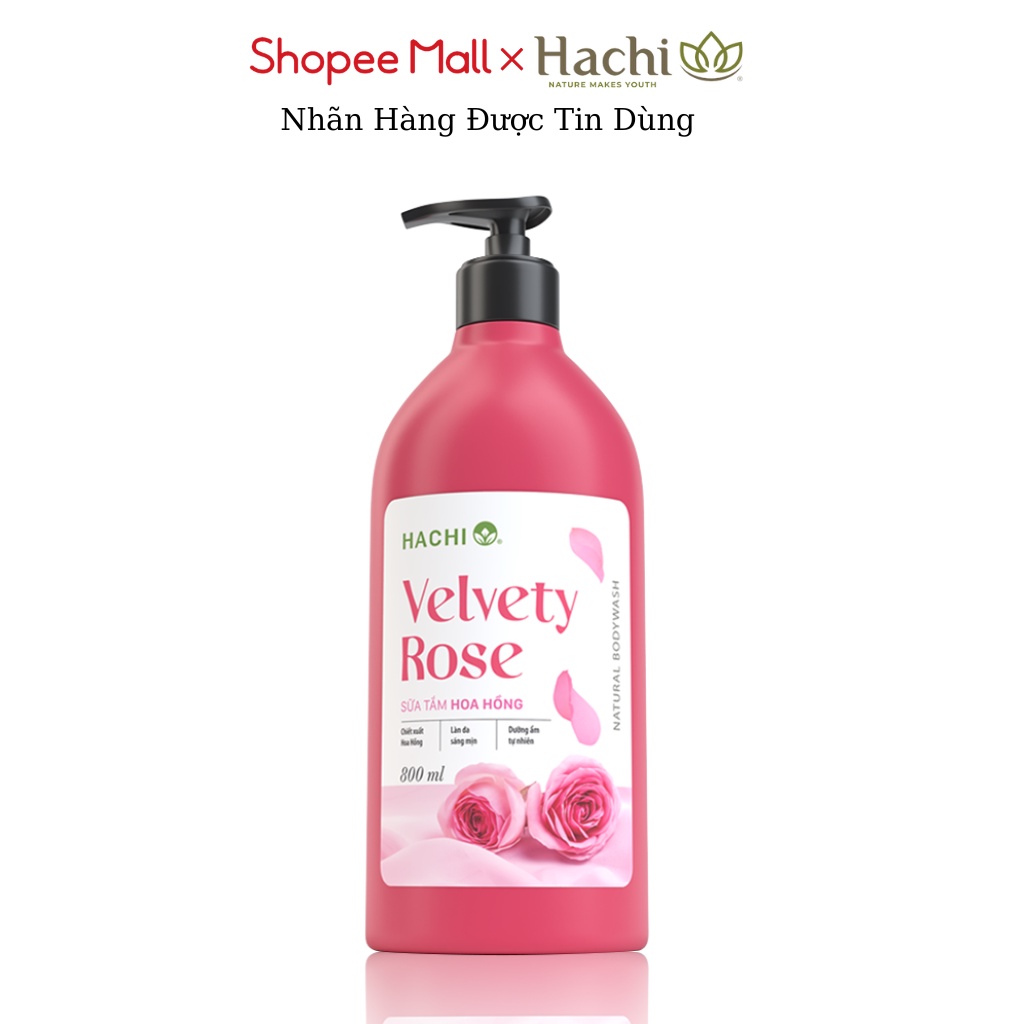 Sữa tắm chiết xuất hoa hồng VELVETY ROSE - HACHI cao cấp dưỡng ẩm cho da 500ML 800ml