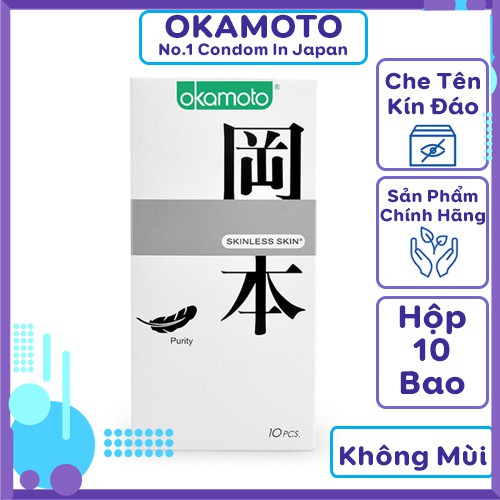 Bao Cao Su Okamoto SỐ 1 NHẬT BẢN Skinless Skin Purity Siêu Mỏng Tinh Khiết Không Mùi Hộp 10 Cái