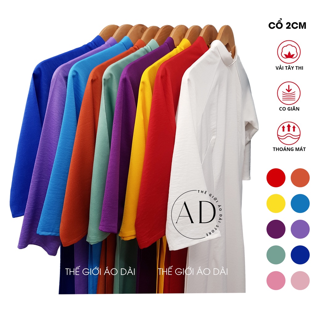 Áo dài nữ trơn đủ màu đủ size may sẵn cổ cao 2cm, vải lụa tây thi thoáng mát, mặc đám cưới đám hỏi, chụp ảnh nhóm