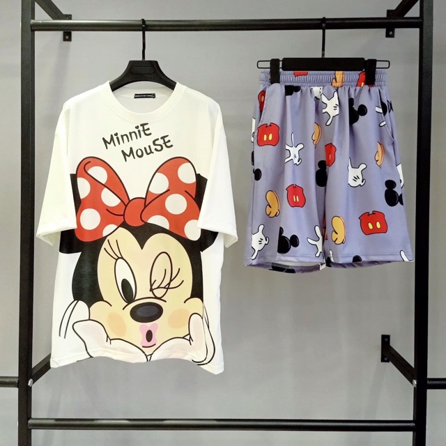 Áo Thun OverSize 3D Unisex Tay Lở Chuột Mickey-Minnie/Set Chuột Mickey-Minnie