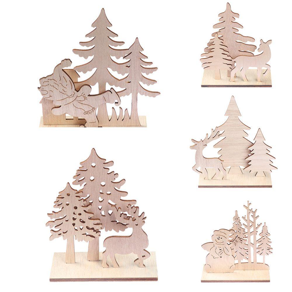 MAG 1 Bộ Đồ Trang Trí Giáng Sinh Bằng Gỗ Hình Người Tuyết Nai Sừng Tấm DIY