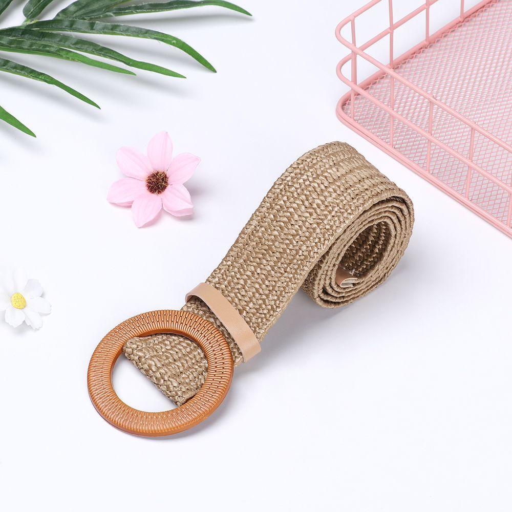 Thắt Lưng Nữ Chất Liệu Rơm PP Khóa Gỗ Thời Trang