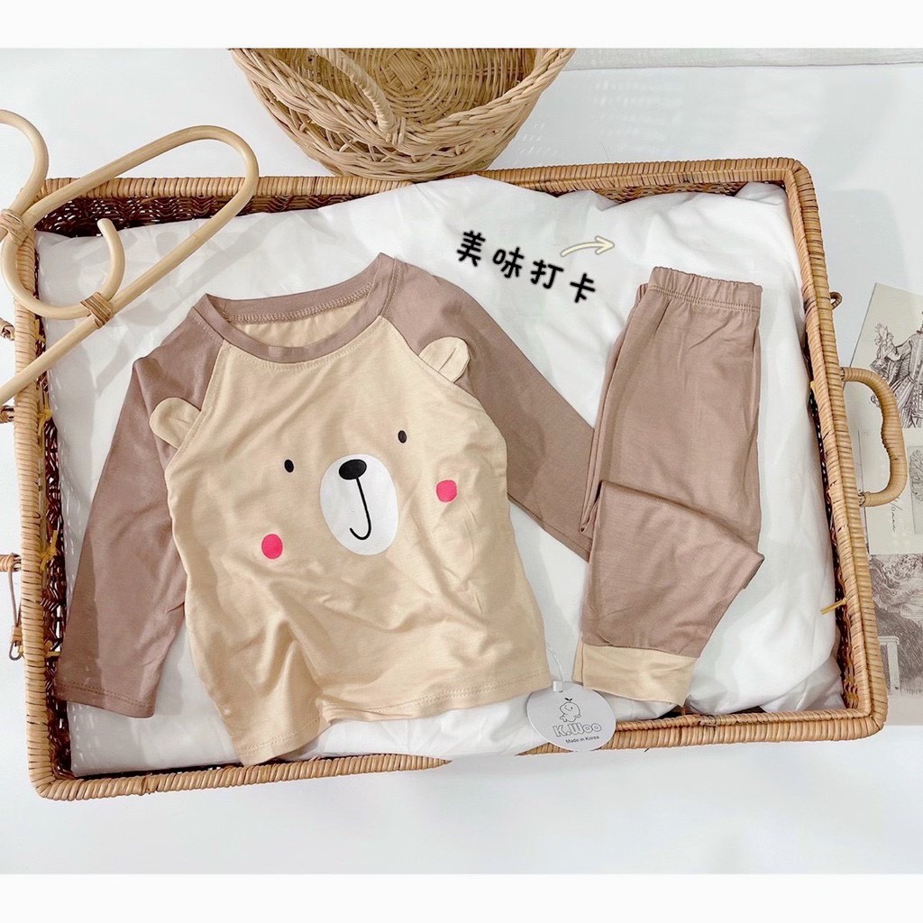 Bộ Dài Tay KWOO Thun Lạnh Phiên Bản Tai Thú 5 Màu Cực Đáng Yêu Cho Bé Trai Bé Gái