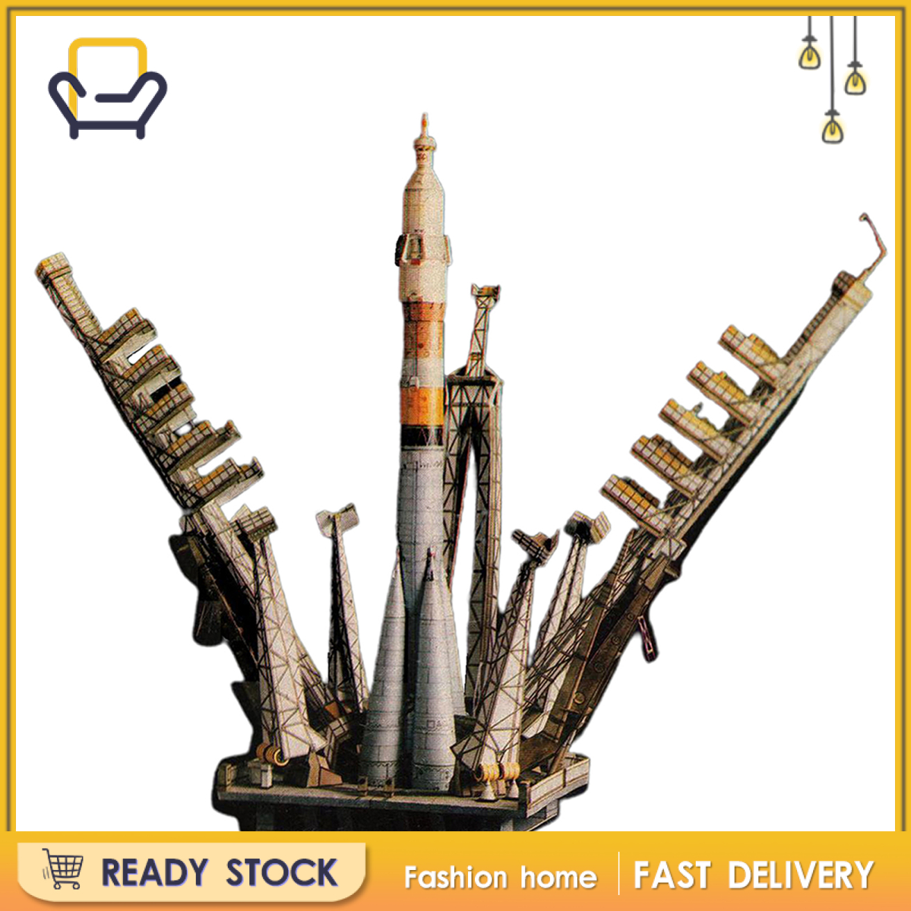 【Fashion home】1:80 Scale Russian Soyuz Carrier Rocket and Launch Pad to Build 3D Model Kit