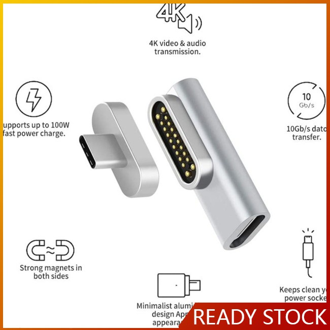 [JL] Magnetic USB C Type-C Adapter Side Plug Elbow 20pin Full-function Adapter Charging Data Transmission 4k Video