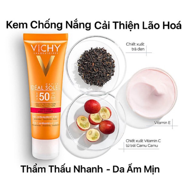 [5 GÓI ] Sample Chống Nắng Cải Thiện Lão Hoá -Vichy Đánh Bật Tia UV SPF50+ Ideal Anti-Ageing