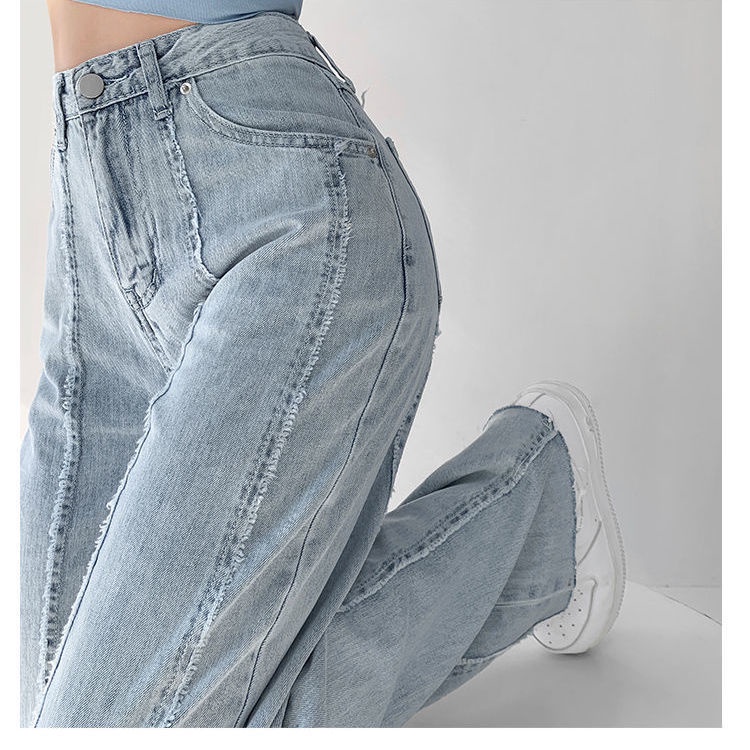 Quần Jeans Nữ Lưng Cao Ống Rộng Phong Cách Retro