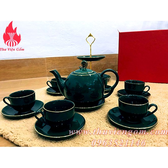 Bộ ấm chén men xanh cổ vịt vẽ vàng chuẩn Bát Tràng (3 dáng ) | BigBuy360 - bigbuy360.vn