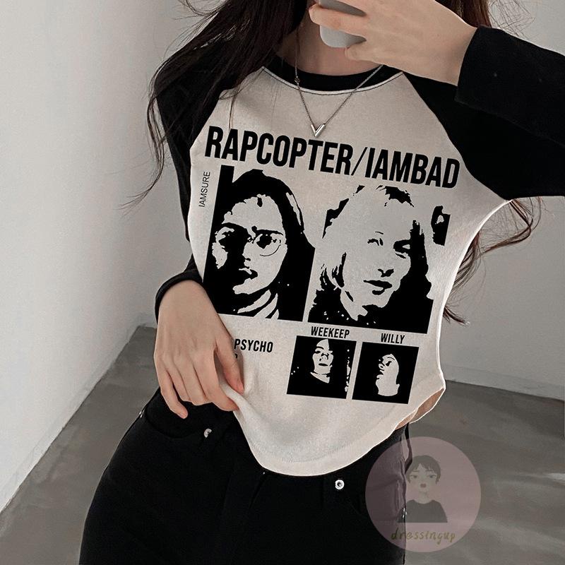 Áo Thun Lửng Tay Dài Cổ Tròn In Chữ Thời Trang Cho Nữ