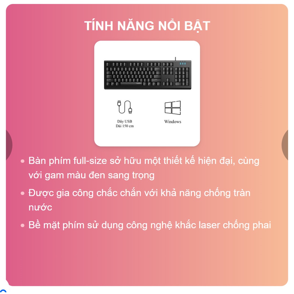 Bàn Phím Có Dây Rapoo NK1800 - phù hợp dùng văn phòng