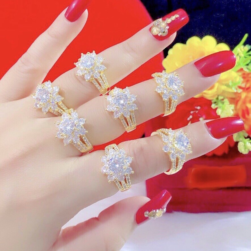 Nhẫn nữ mạ vàng 18 đính xoàn nhân tạo cực đẹp