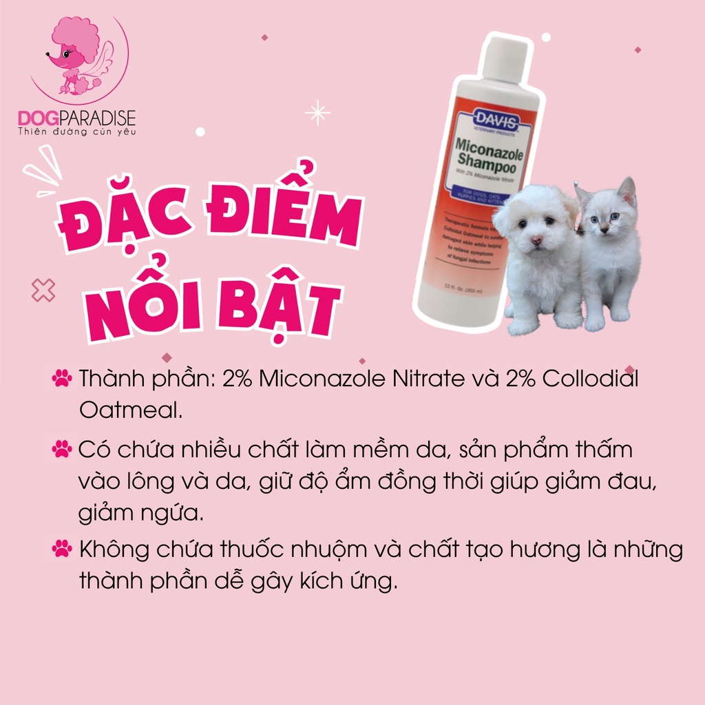 Sữa tắm Davis Miconazole Shampoo cho chó mèo tr.ị ngứa do nh.iễm nấm chai 355ml - Dog Paradise