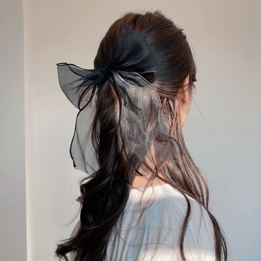 Dây buộc tóc nơ scrunchies vải organza mềm mại dành cho nữ phong cách Hàn Quốc; S12 - MOZETO