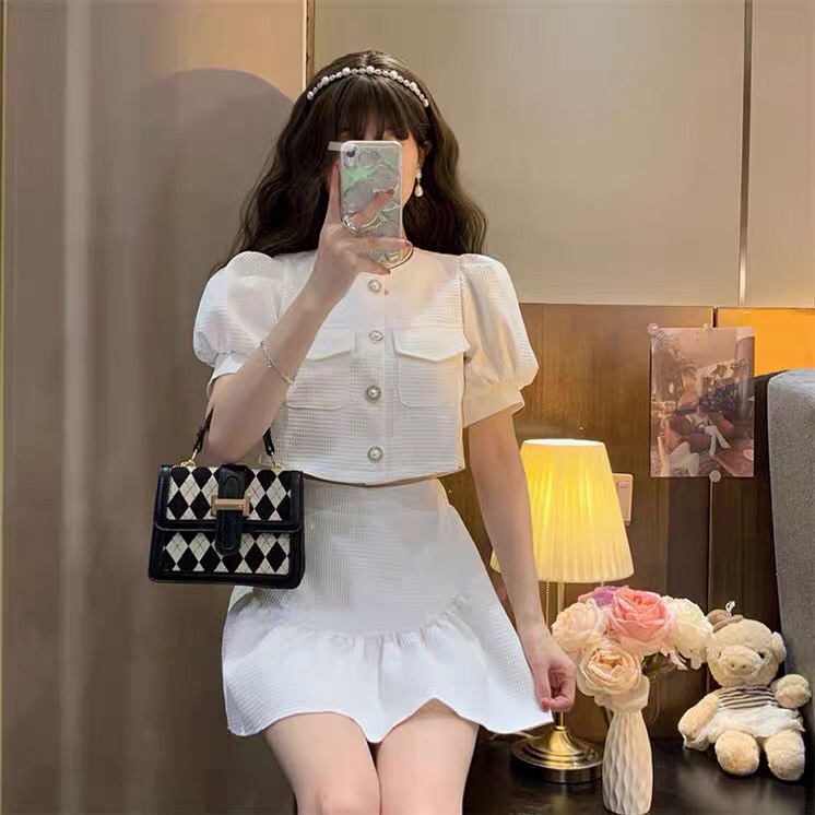 Set váy nữ Hàn Quốc mùa hè sang chảnh croptop đi chơi cute bánh bèo tiểu thư SVN003