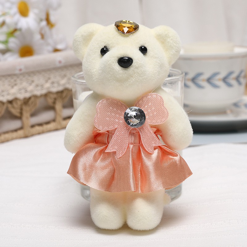 [New Products] 12cm Lovers Bear Cartoon Bouquet Plush Toys Foam Doll Flower Shop Wedding Car Decorations