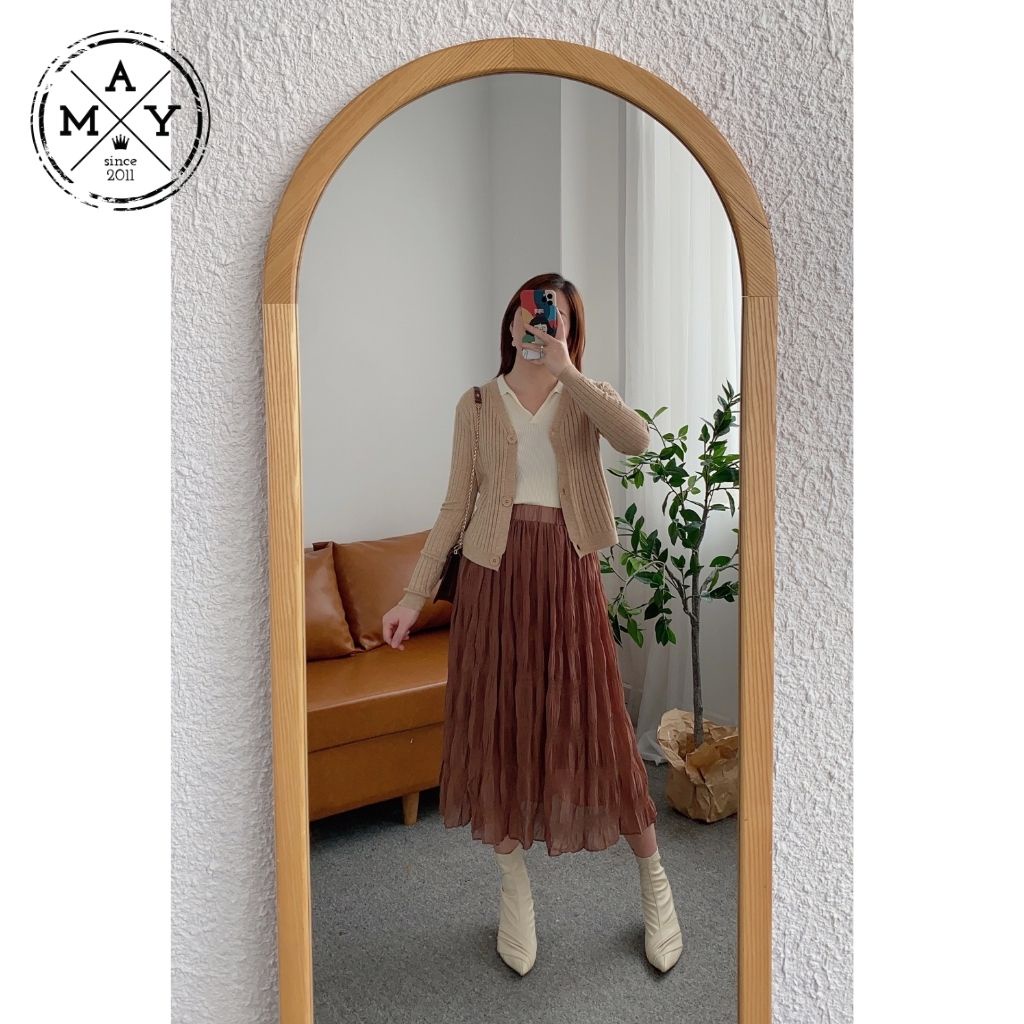 Chân Váy Midi Dài MAY.SINCE2011, Chân Váy Dài Kiểu Dáng Nhăn Cá Tính MAN02-0109 | BigBuy360 - bigbuy360.vn