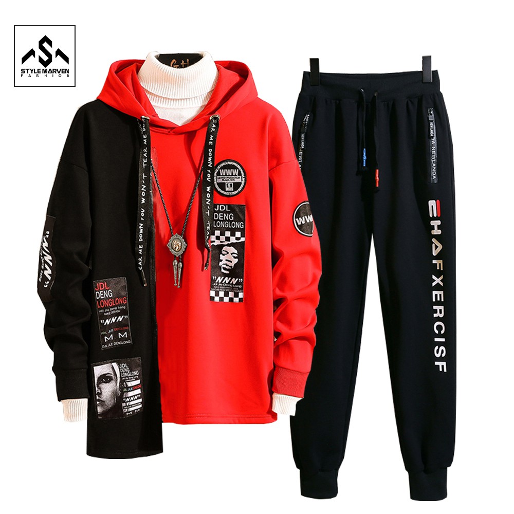 Bộ quần áo nam thu đông hai màu độc đáo STYLE MARVEN hoodie dài tay phối joogger nỉ bo gấu - SET NAM 90000182