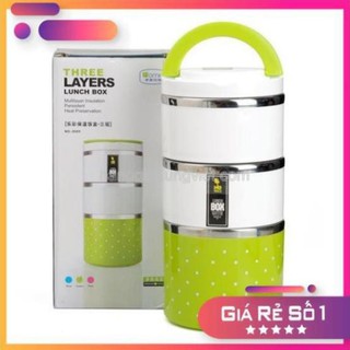 Camen chấm bi 3 ngăn inox loại tốt, Camen 3 ngăn giữ nhiệt, Hộp cơm giữ nhiệt 3 ngăn