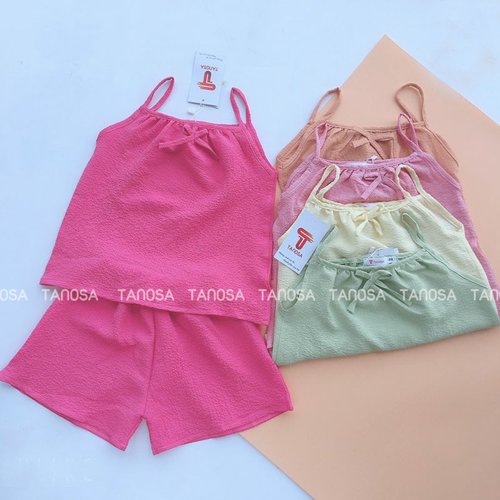 Bộ quần đùi áo hai dây TANOSA chất đũi siêu thoáng mát mặc mùa hè cho bé gái 2-5 tuổi