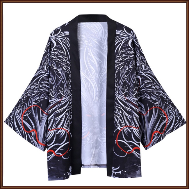 Áo Khoác Kimono Tay 3/4 Dáng Rộng In Hình Rồng Phong Cách Trung Hoa Cho Nam Và Nữ