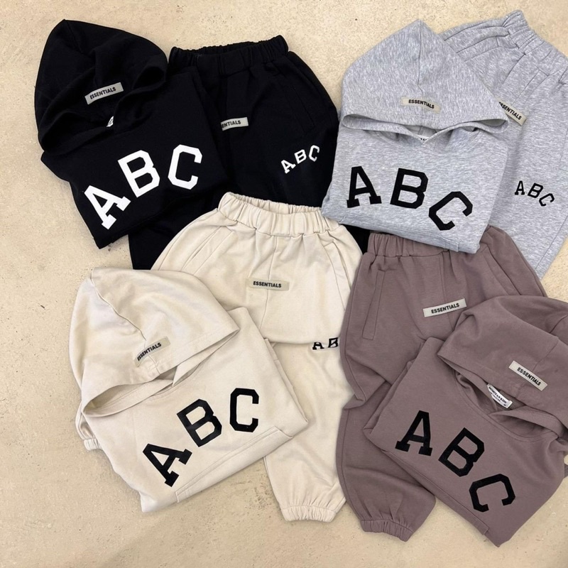 SBT476 - BỘ NỈ HOODIE BÉ MŨ LIỀN ABC 4M