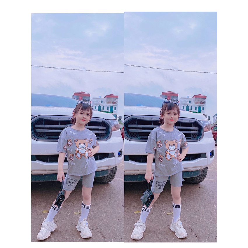 Bộ Quần Áo Trẻ Em Cộc Tay In Hình Gấu Moschie Dễ Thương Vải Coton Cho Bé Trai Bé Gái Từ 8-20kg Mã CT40